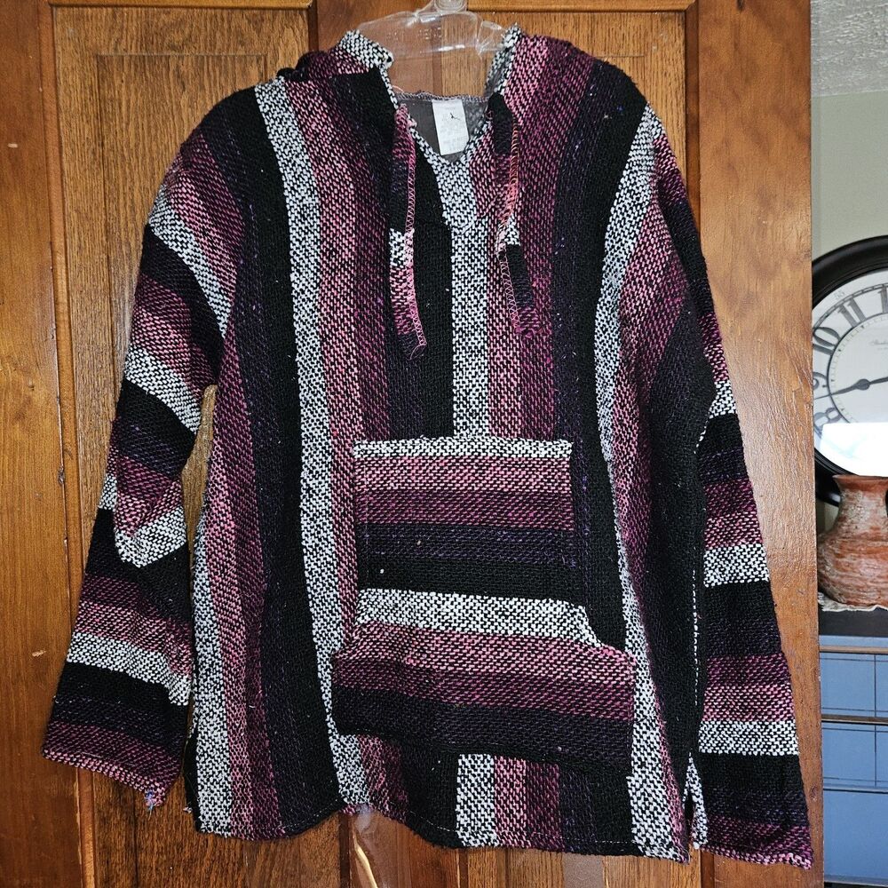 Vintage Molina Multicolor Mexican Baja Hooded Sweatshirt‎ Kangaroo Pocket Rasta